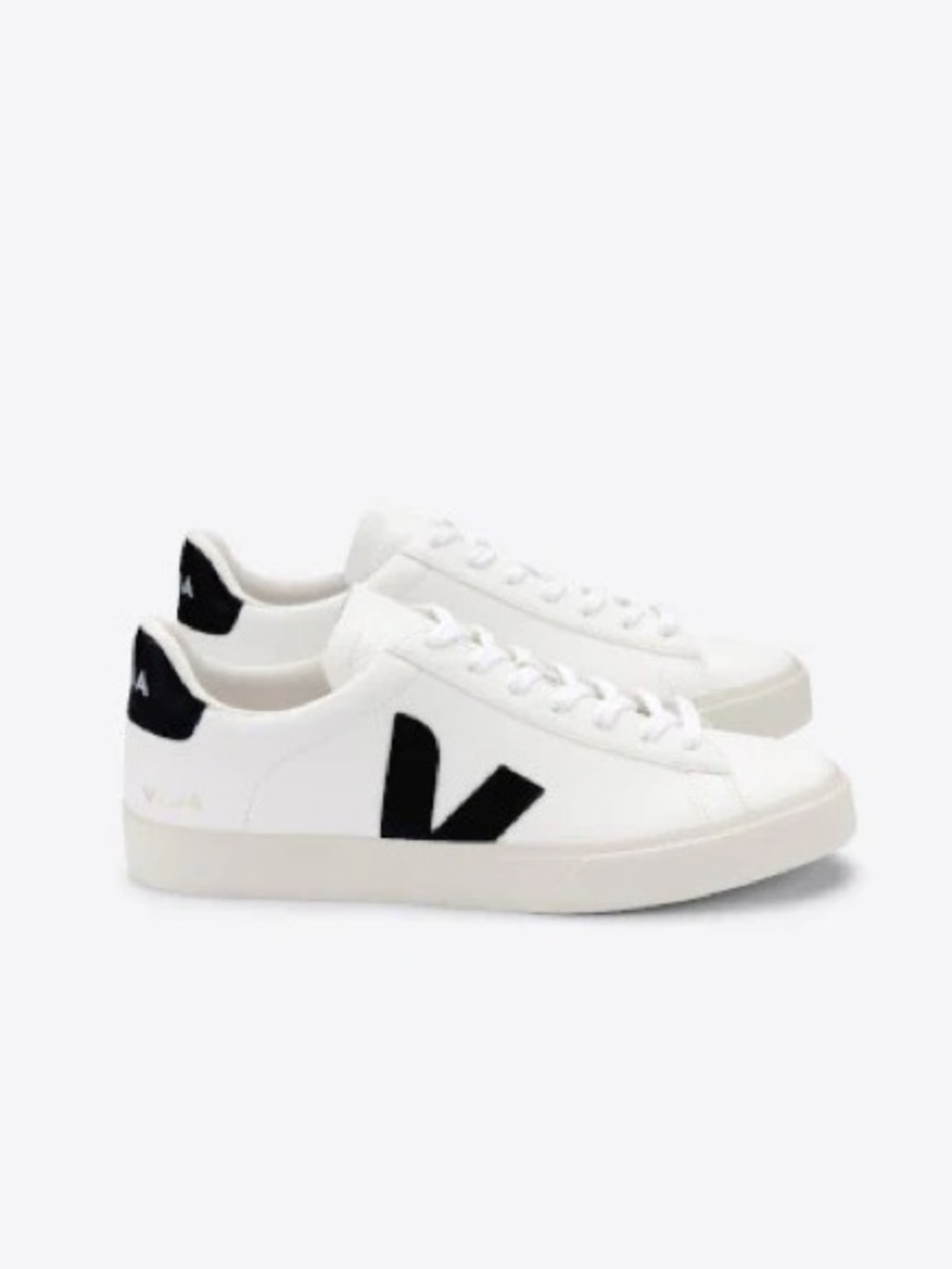 Veja Leather Low-Top Sneaker in White and Black - Picture 3 of 12